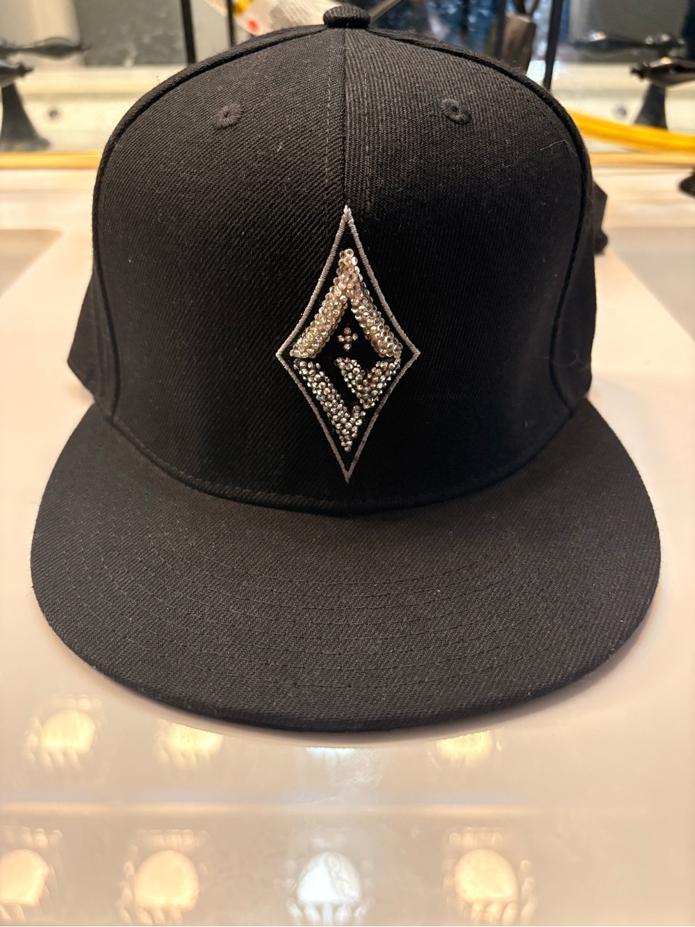 Custom Black Embellished Diamond Logo Snapback Hat